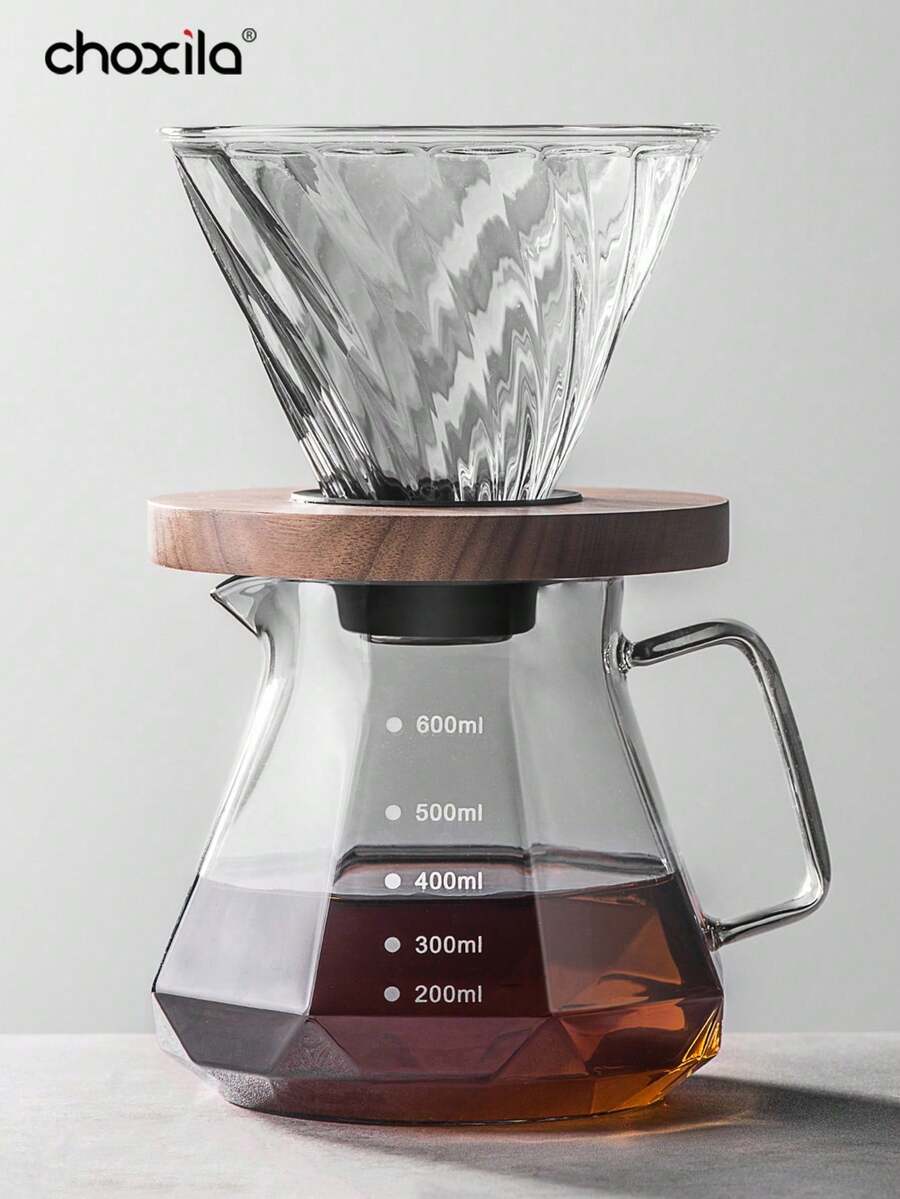 choxila 1pc Diamond Shaped Gray Glass Coffee Pot And Coffee Dripper, Pour Over Coffee Maker Set, Drip Coffee Maker Set For Home And Office Back To School - Smoke Gray - View 1