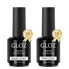 GLOZ 2pcs 18ml Gel Base Coat And Top Coat Set - Glossy, Long-Lasting, Removable, LED Lamp Assisted, Gel Base Coat And Top Coat, Nail Art Design, Nail Care Gift, Suitable For Women - 無色 - 查看 1