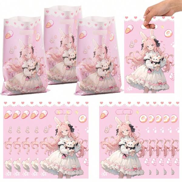 50 piezas Bolsas de regalo de plástico, decoraciones de fiesta con tema de dibujos animados, fiesta de cumpleaños, boda, decoración de primavera para exteriores, bolsas de embalaje