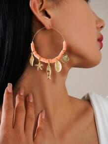 1 par de pendientes de aro bohemios con flores 3D incrustadas de colores, pendientes a juego para el casual verano o vacaciones de la mujer, colores de flores surtidos aleatoriamente