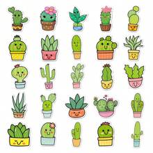 50pcs Green Plant Stickers, Cute Cactus Stickers For Potted Plants, Succulents, Water Bottles, Notebooks, Laptops, Suitable For Girls And Teens,School Supplies,Back To School