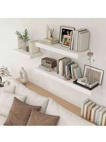 1 件免钻三面壁架，单板壁挂式架子，适用于卧室、客厅、书房、电视墙、简约现代创意铁艺收纳、浮动搁板 - 白色 - 查看 2