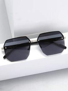 1 Pair Men's Metal Half-Frame Fashion Glasses, Dual-Beam Square Aviator Style For Summer Beach Vacation,Outdoor,Travel