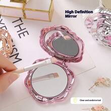 1PC Portable Flip Rose Small Mirror Small Gift Mini Folding Double-Sided Mirror Girl Portable Makeup Mirror Home Decor Back To School Room Decor School Supplies