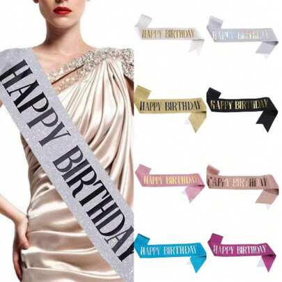 1Pc, Ruy băng thắt lưng 'Chúc mừng sinh nhật' dành cho nam và nữ, Thắt lưng thắt lưng chúc mừng sinh nhật màu hồng đậm, trắng, vàng hồng, đen với dây thắt lưng bằng kim loại óng ánh cho sinh nhật lần thứ 16, 18, 21, 30, 40, 50, 60, 70, 80, 90, quà tặng thắt lưng thắt lưng sinh nhật hoặc bất kỳ bữa tiệc sinh nhật nào, cho mọi lứa tuổi