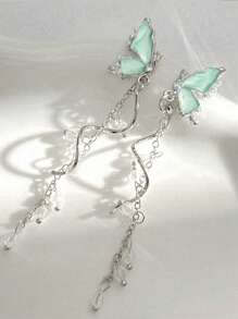 1 par de elegantes y sofisticados aretes de borlas con diseño de mariposa y gota de agua en azul con diamantes de imitación, estilo versátil y exclusivo INS para el uso diario de mujeres, actividades al aire libre, sesiones fotográficas o como regalo para el cumpleaños de la novia o de las mejores amigas