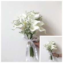 Wedding Bridal Bouquet Bridesmaid Bouquet Artificial Wedding Bouquet White Calla Lilies Tulip Flowers, Church, Home Decor Gift,Wedding Ceremony Festivals Anniversary Bridal Rehearsal Party Bar Table Decor - White - View 15