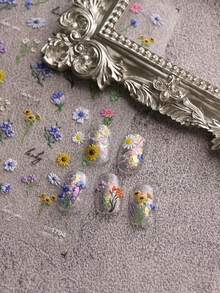 2片装春夏婚礼花卉浮雕美甲贴纸，5D立体美甲装饰贴，适用于亚克力指甲，女士美甲用品，节日礼物