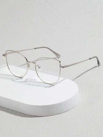 1 par de gafas de moda con montura metálica de ojo de gato y lentes transparentes, adecuadas para uso diario