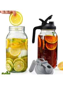 1 件太阳茶壶 - 半加仑梅森罐，宽口和密封盖，适用于冰茶、冷泡咖啡、冰箱水、母乳、果汁 - 防漏，高硼硅玻璃 - 彩色 - 查看 10
