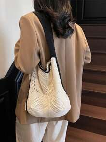 1pc Handmade Woven Bag, Artistic Style, 2025 New Korean Tote Bag, Hollow Out Knitted Bag, Summer Beach Vacation Pouch, Ideal For Summer, Vacation And Daily Use, Travel Essential