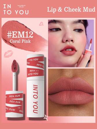 INTO YOU 哑光唇泥，超持久液体唇膏，防水，持久唇膏，高冲击力唇彩，轻盈唇泥质地，唇颊两用，春夏柔红唇膏（EM12）