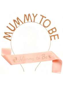 Bộ 2 món "Mommy To Be" cho tiệc: 1 vương miện đính đá và 1 dây đeo vai cho chân, dùng cho tiệc tiết lộ giới tính của bé, quà tặng trang trí tiệc mừng em bé chào đời - Hoa hồng vàng - Xem 2