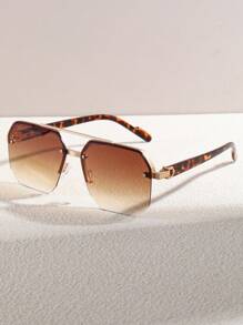 1 Pair Men's Metal Half-Frame Fashion Glasses, Dual-Beam Square Aviator Style For Summer Beach Vacation,Outdoor,Travel