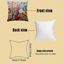 2D Flat Print Floral Throw Pillow Cover 1pc - Digital Print Flower & Leaf Design, 45x45cm Square Zippered Cushion Case - Machine Washable Woven Polyester For Sofa, Bedroom & Living Room Decor (Insert Not Included)