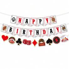 1Set Casino Themed Party Decorations, Banner Poker Playing Cards Backdrop Props, DIY Kit With Ribbons And Pins Party Flag Wedding Decor Birthday Decorations Gifts Graduation