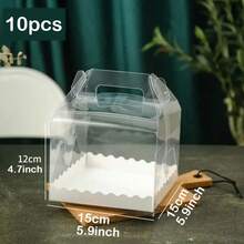 10pcs Cake Boxes, 6x6 Inches Clear Cake Boxes With Handle, Transparent Bakery Boxes, Small Baking Boxes, Cake Box For 6inch Ca - White - View 8