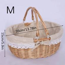 1 Stück Picknickkorb, herausnehmbares Futter, Weidenkorb Picknickkorb mit doppelten Klapphenkeln, stabiles Stofffutter, handgewebter handgemachter Picknickkorb, natürlicher handgefertigter geflochtener Korb