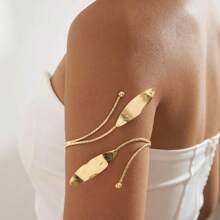 1 pièce Bracelet Manchette Métallique à Feuille Asymétrique, Bracelet Jonc Ouvert, Style Européen et Américain Polyvalent