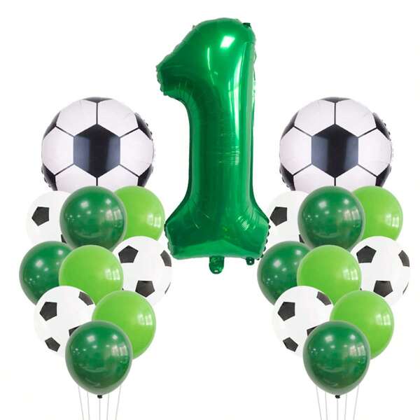 21pcs Green Number Football Shaped Foil Balloons, Latex Balloons Perfect For Football Theme Birthday Party Decorations, Back To School, Graduation Ceremony, Holiday Gathering Decor