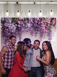 1pc Purple Wisteria Vine Wall Photography Backdrops Green Leaves Flowers Wall Party Banner 59.1*39.4/82.7*59.1/106.3*70.9 Inches Floral Newborn Shower Birthday Wedding Photo Background Indoor Outdoor Decoration Supplies