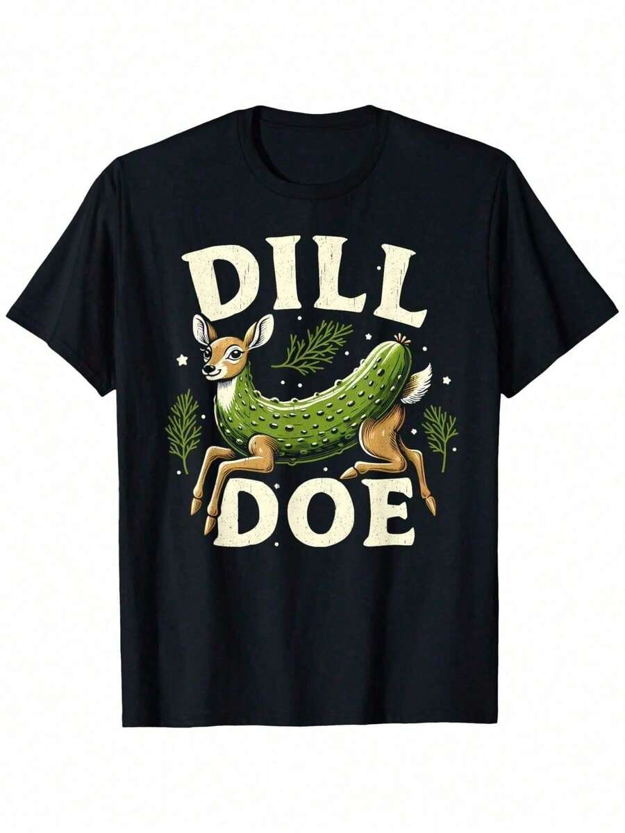Camiseta con humor para adultos Dill Doe Funny Pickle Deer, camiseta divertida y extraña de meme, camisetas de estilo suelto unisex, camiseta minimalista, camiseta holgada - Negro - Ver 1