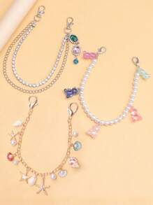 Fashionable Seashell, Starfish, Dopamine Teddy Bear Jewel Pendant, Versatile Faux Pearl Beaded Necklace, Random Teddy Bear Pendant Backpack For School