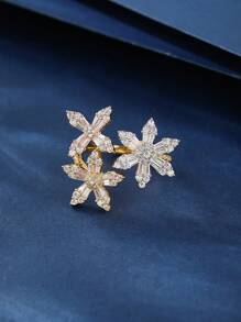 1pc Copper Material Zirconia Snowflake Design Open Ring, Fashionable And Elegant, Suitable For Gifts, Women's Daily And Holiday Wear