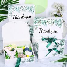 5件套桉树叶感谢礼盒，生日礼盒，婚礼礼盒，绿色蝴蝶结桉树叶图案礼盒，适合生日、洗礼、婚礼、派对礼物 - 彩色 - 查看 3