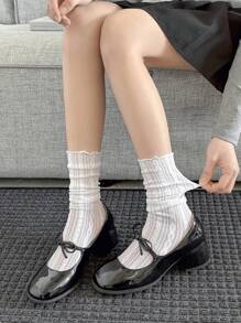 1 Pair White Mesh Lace Fashion Mid-Calf Socks, Summer, Casual & Party Wear