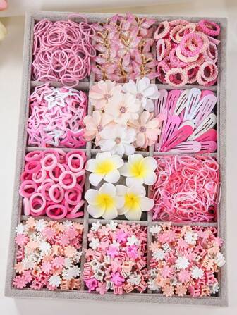 870pcs Pink Butterfly, Daisy, Star-Shaped Hairpins, Hair Ties, Hair Clips & Claws Princess Style Hair Accessories Set, Cute Daily Use Or Gift, School Stuff, Flower , Gifts, Girly, Best Friend Gifts, Hair Bobbles, Hair Bands