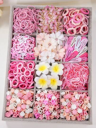 870pcs Pink Butterfly, Daisy, Star-Shaped Hairpins, Hair Ties, Hair Clips & Claws Princess Style Hair Accessories Set, Cute Daily Use Or Gift, School Stuff, Flower , Gifts, Girly, Best Friend Gifts, Hair Bobbles