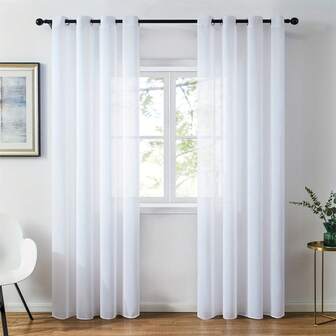 1pc Voile Curtain, Light Filtering Sheer Curtain, Grommet Curtain, Semi-Transparent Lightshade Curtain, Kitchen Curtain, Suitable For Home Or Office Use, Bedroom, Balcony, Living Room Curtain, Solid Color Simple Pastoral Curtain