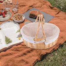 1 Stück Picknickkorb, herausnehmbares Futter, Weidenkorb Picknickkorb mit doppelten Klapphenkeln, stabiles Stofffutter, handgewebter handgemachter Picknickkorb, natürlicher handgefertigter geflochtener Korb