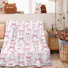 1PC Pink Bow Flannel Wool Blanket, Soft And Skin Friendly Shawl, Lightweight Perfect Gift, Perfect Home Decoration For Sofa, Sofa, Travel, Bedroom, Suitable For Family And Friends, Machine Washable, 100% Polyester Fiber, Digital Printing, Modern Style, Suitable For All Seasons - Multicolor - View 1