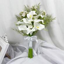 Wedding Bridal Bouquet Bridesmaid Bouquet Artificial Wedding Bouquet White Calla Lilies Tulip Flowers, Church, Home Decor Gift,Wedding Ceremony Festivals Anniversary Bridal Rehearsal Party Bar Table Decor - White - View 9