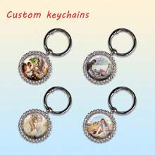 Customized Round Zinc Alloy Key Chain With Sparkling Diamond Style, Personalized Photo Gift, Birthday/Anniversary Gift, Available In Multiple Quantities - Silver - View 2