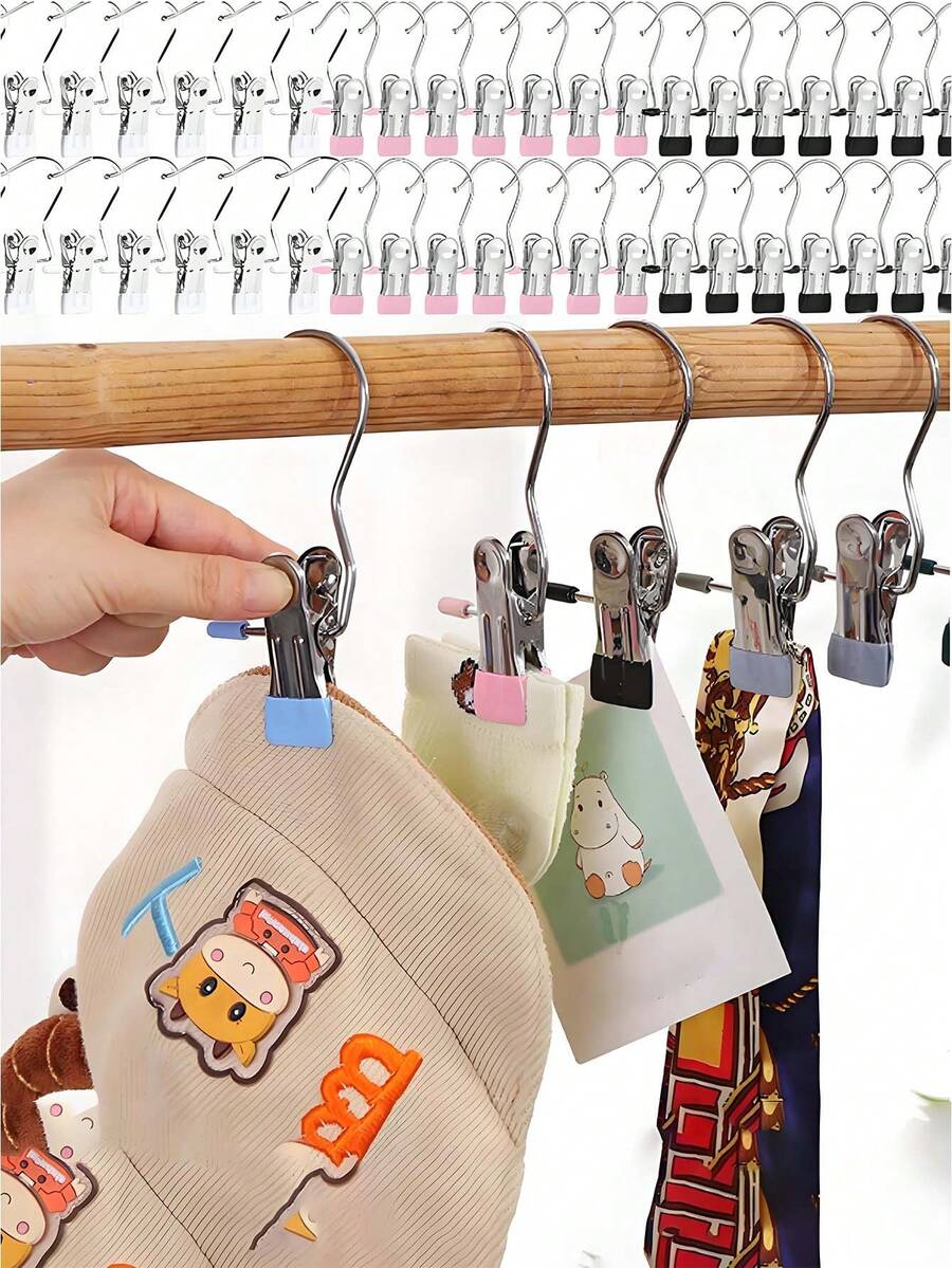 Przenośny wieszak na ubrania, klamerki ze stali nierdzewnej, wieszak organizer do garderoby, wieszak na spodnie oszczędzający miejsce, wielofunkcyjne klipsy do garderoby ze stali nierdzewnej, metalowe klipsy haczykowe, przenośny organizer haczykowy