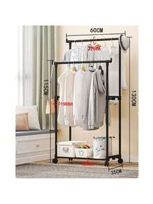1 件双杆衣架带轮子，用于悬挂衣服的衣架，多功能卧室衣架， - 彩色 - 查看 3