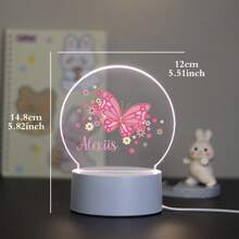 1pc Personalized Name-Creatively Made Acrylic Gift, Featuring Pink Butterflies And Flower Patterns, Suitable For Boys, Girls Or Friends. 3D Optical Illusion, LED Night Light, Warm Light. It Is A Decorative Table Lamp. Applicable For Teachers, Children, Couples, Friends, Family Members, Pets - Birthday, Graduation,Back To School Fashion