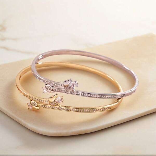 1 Piece Of Luxurious Women's Copper Bracelets, Inlaid With Zirconia, Fashionable Jewelry, Daily Accessories