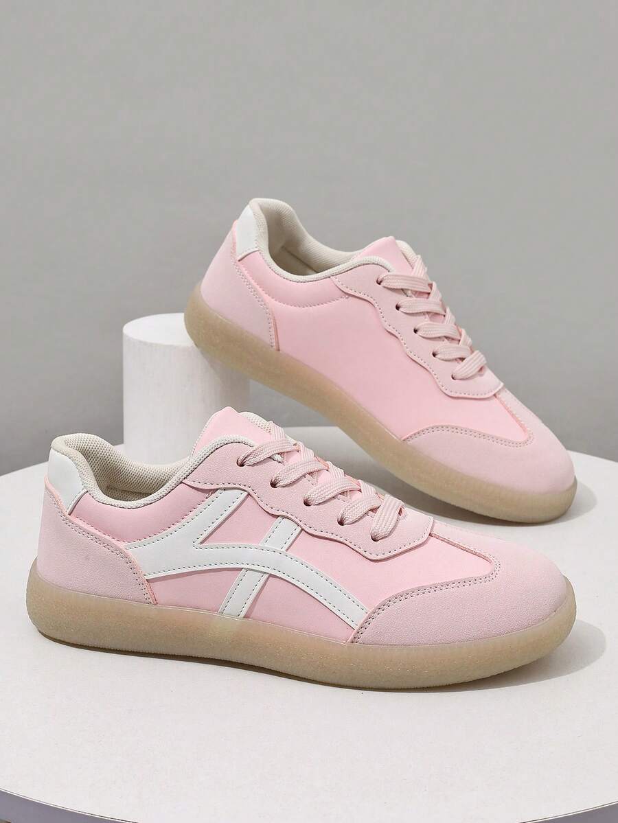 新款绒面革拼接系带女式休闲运动鞋，轻便厚底运动鞋，适合春秋季户外、学生、滑板运动