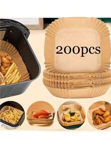 25/50/100/200pcs Air Fryer Paper Oven Grease Pad Paper Household Food Grease Bowl High Temperature Resistant Square Baking Silicone Paper - Primary Color Square - View 10