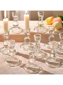 1Pc/1Set Glass Candle Holders, Hexagonal Candle Holders, Natural Crystal Design Candlestick Holders, Suitable For Home Tabletop Decoration, Candle Centerpieces, Wedding Decorations, Romantic Valentine's Day Dinner Candle Bases, Birthday Parties, Festivals,Outdoor Courtyard Decoration, Office Desktop Decoration, Aromatherapy Candle Cups, Candlelight Dinner, Room Atmosphere, Suitable For Weddings