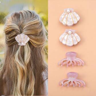 กิ๊บหนีบผมลายเปลือกหอยขนาดเล็กกะทัดรัดน่ารัก 2 ชิ้น ธีมทะเลฤดูร้อนแบบปรับแต่งได้ กิ๊บหนีบผมรูปปลาหมึกอะซิเตทขนาดเล็กสำหรับใส่ในชีวิตประจำวัน กิ๊บหนีบผมแบบก้ามปู กิ๊บหนีบผม ที่หนีบผม กิ๊บหนีบผมแบบก้ามปู เครื่องประดับผมสำหรับฤดูใบไม้ร่วง/ฤดูหนาวสำหรับผู้หญิง สำหรับชุดไปเที่ยวพักผ่อน
