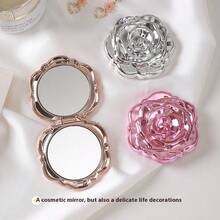 1PC Portable Flip Rose Small Mirror Small Gift Mini Folding Double-Sided Mirror Girl Portable Makeup Mirror Home Decor Back To School Room Decor School Supplies
