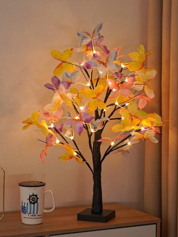 1 Pieza Lámpara en forma de árbol de mariposas LED de colores, lámpara decorativa, funciona con USB/Pilas, lámpara de arte decorativa, adecuada para festivales, muy apropiada para bodas románticas, Día de San Valentín y Navidad, decoración multifuncional para dormitorios y fiestas