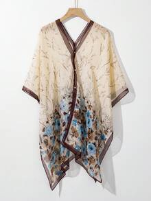 1 件柔软雪纺纯色女士防晒披肩，多种佩戴方式配饰女士