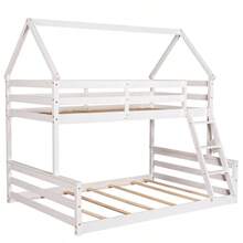 Litera de cama doble con cama de matrimonio y cama individual con escalera incorporada - gris - Ver 9