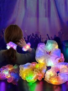 10pcs Random Color LED Light Up Hair Scrunchies, Women LED Luminous Hair Ties, Colorful Glowing Hair Bands, Suitable For Party, Carnival, Neon Party, Christmas Decoration - Multicolor - View 4